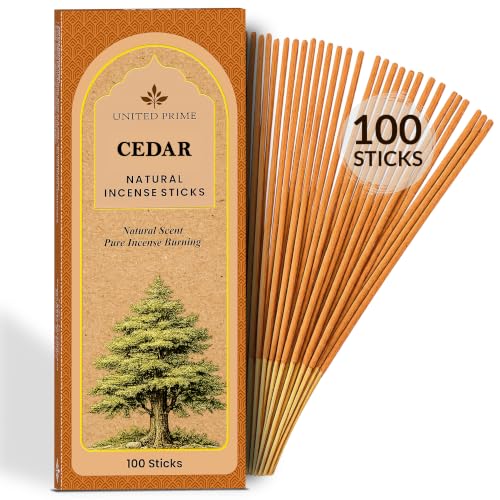 Natural Cedar Incense Sticks, 100 Sticks, No Charcoal Clean Burning, Organic Non Toxic Insence,100% Natural sustainably harvested, Spiritual Healing Calming Aroma for Positive Vibes - color: Cedar