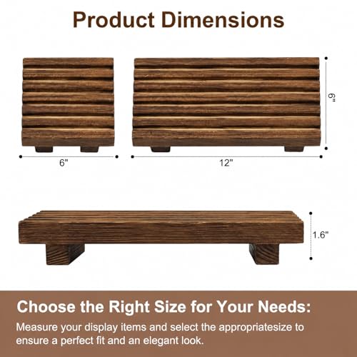 Klunk Waterproof Wood Risers Set of 3 (1 Long12 + 2 Small 6"), Rustic Countertop Organizer Display Stands for Bathroom Vanity, Perfume & Skincare, Kitchen Spice Rack Riser, Farmhouse Decor - size: 12" × 6"