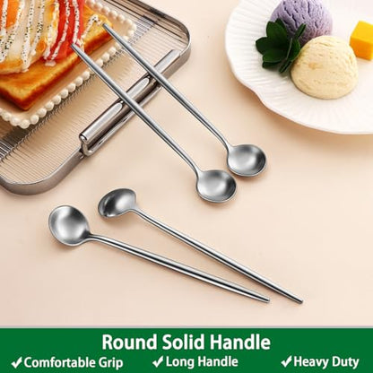 DEHOV 7.95 Inches SS18/10 Long Handle Iced Tea Spoons,Set Of 4 Satin Finishing Stainless Steel Long Spoons For Stirring Cocktail,Ice Cream,Milk,Iced Teaspoons Set - color: Silver, size: 7.95 Inch