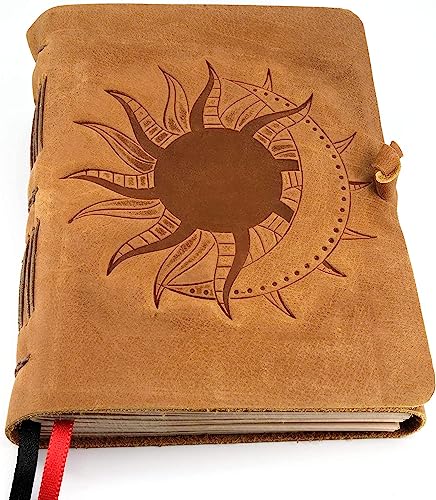 Leather Bound Journal for Women with Lined Paper - Handcrafted Poetry & Grimoire Journal, Full-Grain Leather Bound Notebook - Sun & Moon Design for Women & Men - 5x7 in Lined Paper, 184 Pages - style: Sun & Moon Journal - 5x7in Lined Paper