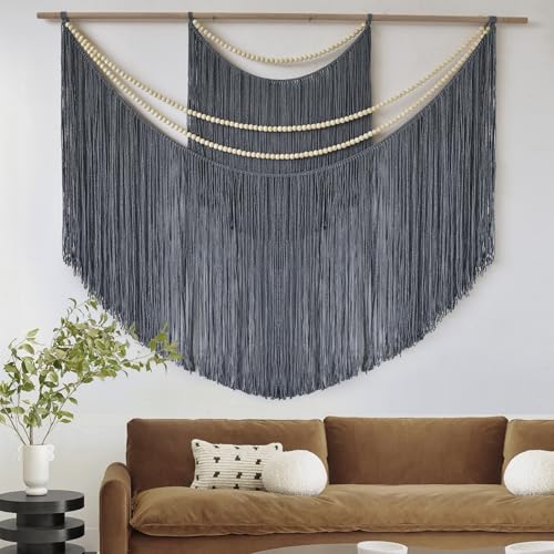 Jakalin Macrame Wall Hanging Grey Tapestry, Boho Home Decor 57" W x 46" L - color: Grey