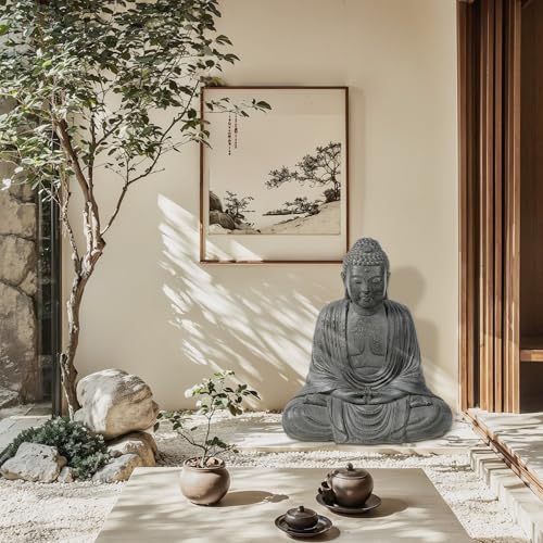 LuxenHome Buddha Statue Outdoor & Indoor, 17" Fiber Stone Meditating Buddha - color: 17" Gray