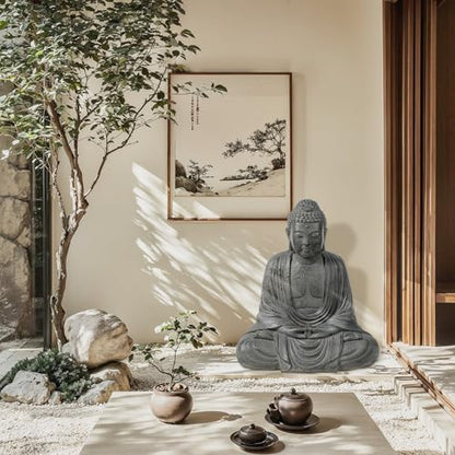 LuxenHome Buddha Statue Outdoor & Indoor, 17" Fiber Stone Meditating Buddha - color: 17" Gray