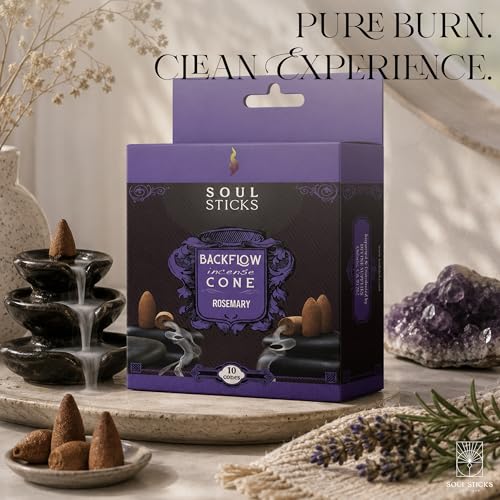 Soul Sticks Backflow Incense Cones – 40 Handmade Organic Cones for Waterfall Burner | 4 Pack Long Lasting Aromatic Scents | Thick White Smoke Incense for Meditation, Yoga & Gifts (Rosemary) - color: Rosemary