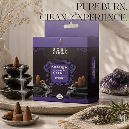 Soul Sticks Backflow Incense Cones – 40 Handmade Organic Cones for Waterfall Burner | 4 Pack Long Lasting Aromatic Scents | Thick White Smoke Incense for Meditation, Yoga & Gifts (Rosemary) - color: Rosemary