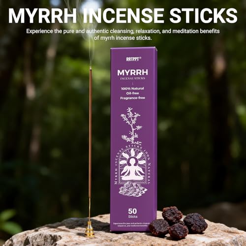 Myrrh Incense Sticks (50 Sticks), 100% Natural sustainably harvested Myrrh Resin, Suitable for Yoga, Meditation, Relaxation, and Spiritual Purification - color: Myrrh