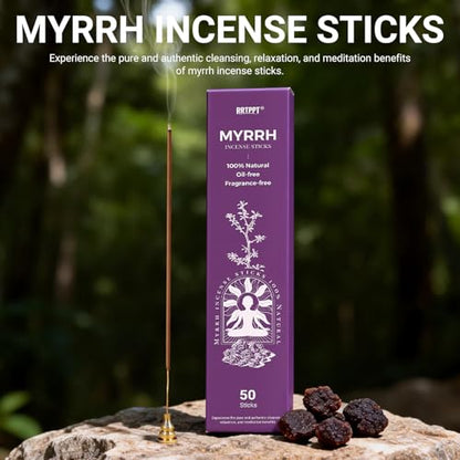 Myrrh Incense Sticks (50 Sticks), 100% Natural sustainably harvested Myrrh Resin, Suitable for Yoga, Meditation, Relaxation, and Spiritual Purification - color: Myrrh