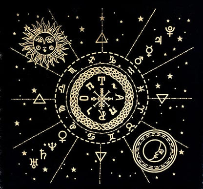 INDIAN CRAFT CASTLE Altar Cloth Tarot Cards Table Napkins Witchcraft Supplies Tablecloth Square Alter Pagan Spiritual Celestial Deck Cloth with Fringes 12 Constellation Gold 18 x 18 Inches - color: 12 Constellation Gold, size: 18" x 18" (Square)