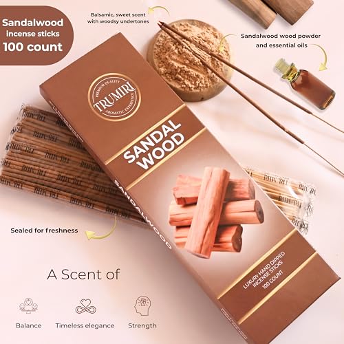 Sandalwood Incense Sticks - Pack of 100 Insence-Sticks - Made with Natural Incienso De Sandalo - Non Toxic Inscents Indian Spiritual Agarbatti Insense - color: Sandalwood