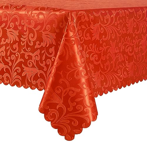 Wave Scroll Damask Jacquard Rectangle Orange Tablecloth 60" 120"，Wipeable Table Cover for Dining Table, Buffet Parties and Camping - color: Orange, size: 60" x 120" (Rectangle)