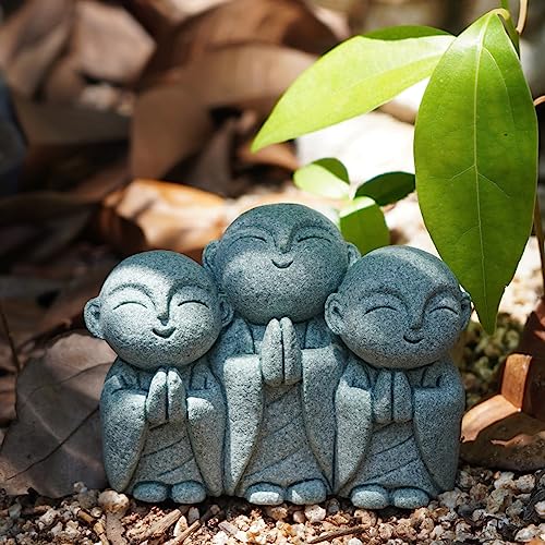 OwMell Japanese Jizo Monk Statue, Buddha Jizo Memorial Aquarium Statue - color: Smiling