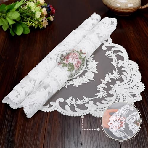 Retro Lace Embroidered Placemats,French Crochet Doilies,Set of 6 - color: White