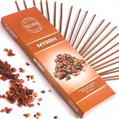 Myrrh Incense Sticks - Pack of 100 Insence-Sticks - Made with Natural Non Toxic Incienso De Mirra - Scented Insense Indian Spiritual Agarbatti Inscents - color: Myrrh