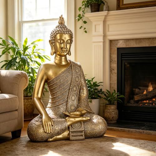 Gold Buddha Statue Gold Decor Meditation Gifts Indoor Statue for Zen Art - color: Large Sitting Buddha