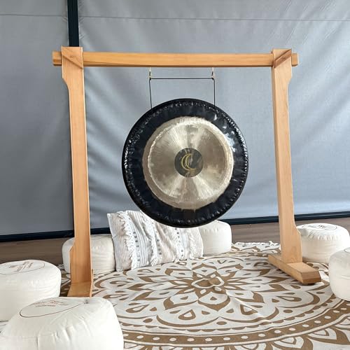 34" Wood Gong Stand, Solid Beech — MADE IN EUROPE — for Meditation, Sound Healing Therapy and Yoga, 2-YEAR WARRANTY - size: Medium