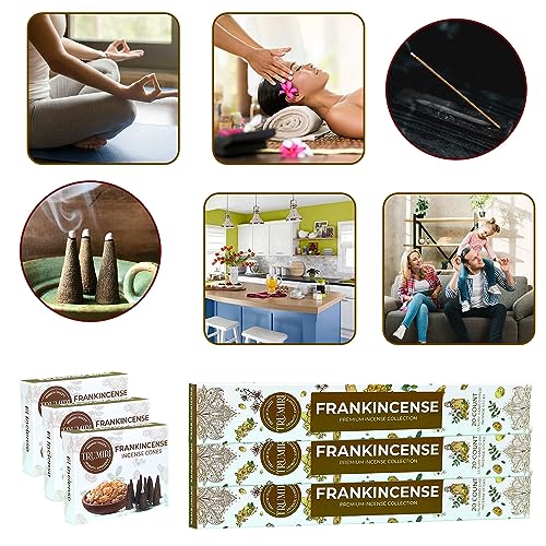 Frankincense Scented Incense Sticks & Incense Cones Combo Pack - 60 Insence-Sticks + 30 Insence Cones - Inscense - Incense Cones Scented - Insents - color: Frankincense