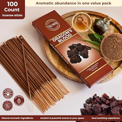 Dragons Blood Incense Sticks - Pack of 100 Insence-Sticks - Made with Natural Non Toxic Incienso De Sangre De Dragón - Scented Insense Spiritual Inscents aka Incents - color: Dragons Blood