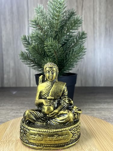 BUDDHO Phra Sivali Thera Buddha Statue Thai Buddhist Saint Arahant Gold Resin Thai Buddha Statue Thai Sculture (Small - 4" Height)