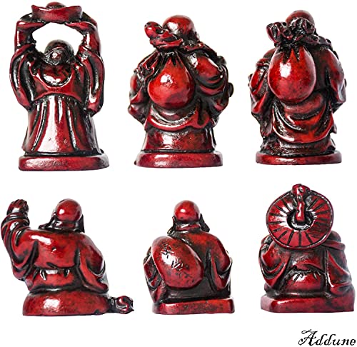 Set of 6 Laughing Happy Buddha Statue Resin Figurines Feng Shui for Luck Wealth Good Gift and Collection (2'', Dark red) - color: Dark Red, style: 2''