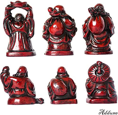 Set of 6 Laughing Happy Buddha Statue Resin Figurines Feng Shui for Luck Wealth Good Gift and Collection (2'', Dark red) - color: Dark Red, style: 2''