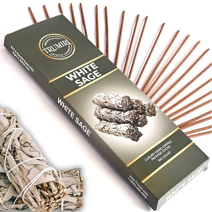 White Sage Incense Sticks - Pack of 100 Insence-Sticks for Cleansing Negative Energy - Made with Natural White Sage Smudge - Non Toxic Salvia Blanca Inciensos - Spiritual Insense Incents - color: White Sage