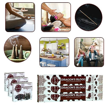 Dragons Blood Incense Sticks & Incense Cones Combo Pack - 60 Insence-Sticks + 30 Insence Cones - Inscense - Incense Cones Scented - Insents - color: Dragons Blood