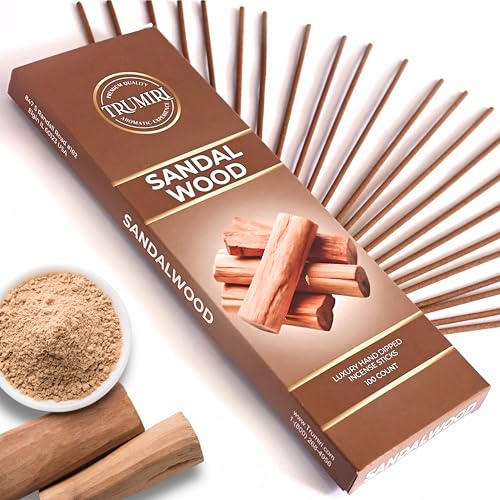 Sandalwood Incense Sticks - Pack of 100 Insence-Sticks - Made with Natural Incienso De Sandalo - Non Toxic Inscents Indian Spiritual Agarbatti Insense - color: Sandalwood