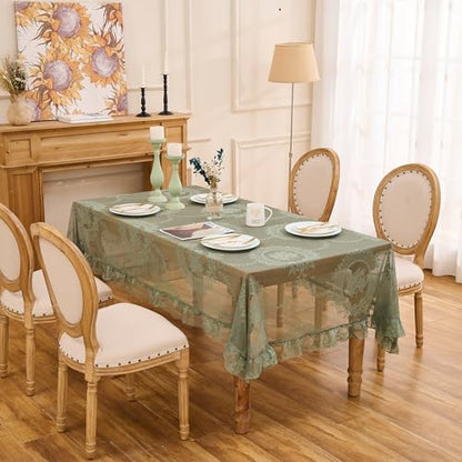 Sage Green Lace Tablecloth, Floral Rectangular Table Cloth 55”x40” - color: Green, size: 55" x 40" (Rectangular)