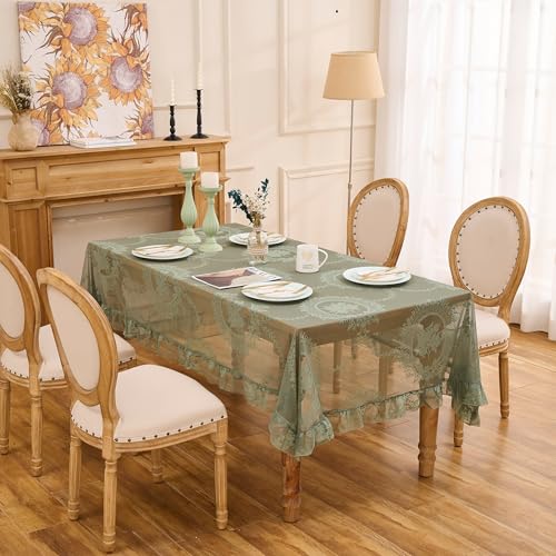 Sage Green Lace Tablecloth, Floral Rectangular Table Cloth 55”x40” - color: Green, size: 55" x 40" (Rectangular)