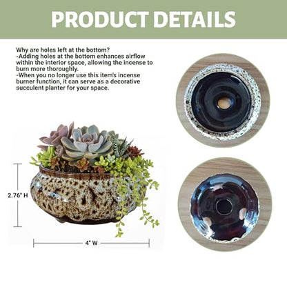 Incense Burner with Calabash Incense Stick Holder - Porcelain Charcoal Censer for Use with Resin Granular Powder Cone or Coil Incense (Fambe Gray) - color: Fambe Gray