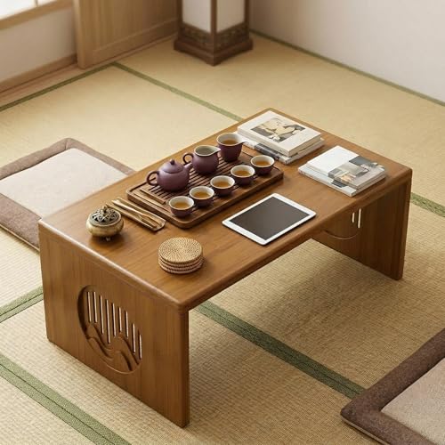 Japanese Floor Table, Bamboo Low Desk for Tea Meditation, Foldable No Assembly (Table (80cm)) - color: Table (80cm)