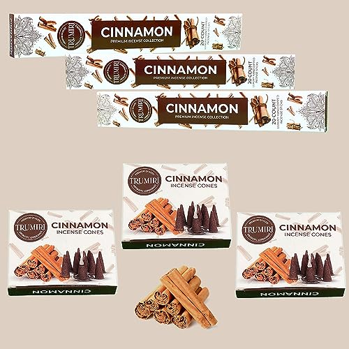 TRUMIRI Cinnamon Incense Sticks & Cones Combo Pack - 60 Sticks + 30 Cones - Cinnamon Scented Incense - color: Cinnamon