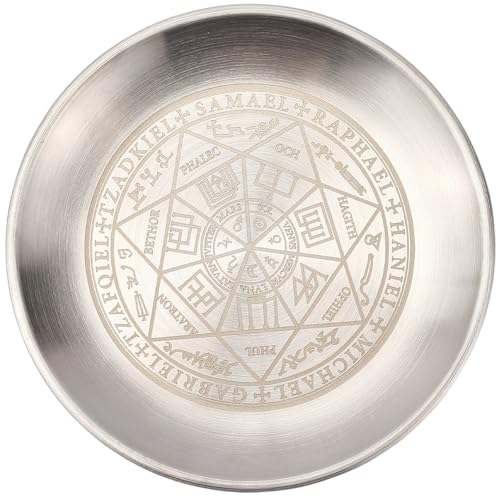 CREATCABIN Constellation Offering Bowl Altar Ritual Plate Stainless Steel Silvery Crystal Storage Flat Bowl Round Tray Dish Holder Jewelry Dish for Smudging Incense Burner 5.5Inch - style: Constellation-02