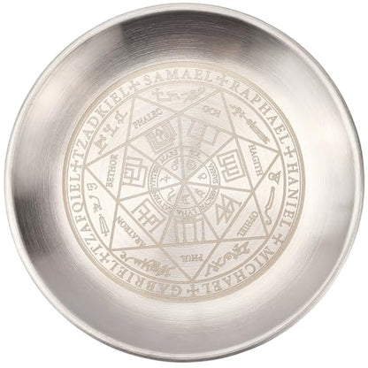 CREATCABIN Constellation Offering Bowl Altar Ritual Plate Stainless Steel Silvery Crystal Storage Flat Bowl Round Tray Dish Holder Jewelry Dish for Smudging Incense Burner 5.5Inch - style: Constellation-02