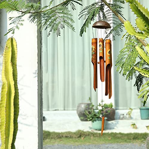 Bamboo Wind Chimes for Outside, Sunflower Wooden Wind Chime Memorial Gifts - size: 38" Sunflower