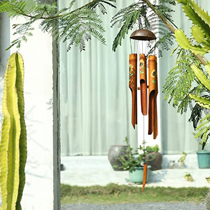 Bamboo Wind Chimes for Outside, Sunflower Wooden Wind Chime Memorial Gifts - size: 38" Sunflower