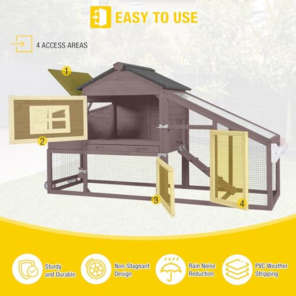 Aivituvin Chicken Coop with Run and Wheels, Mobile Outdoor Hen House Wooden Poultry Cage with Waterproof Roof (Brown, AIR23) - color: Brown, size: 67.3"L x 26.0"W x 39.4"H