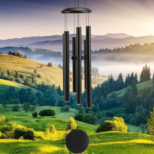 Wind-Chimes-Outdoor-Large-Decor, Deep Tone Soothing Melodic Tones Windchimes, Wind Chimes for Outside, Memorial Wind Chime Best Gift for Mom Women Grandma Neighbors（40" Black） - color: Black, size: 40"