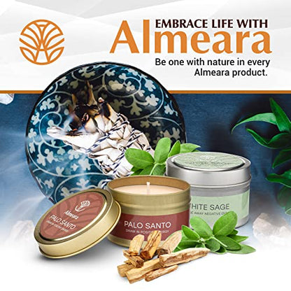 Almeara 2 in 1 Candle Combo - Sage and Palo Santo Set - 2x 3.7oz - Long Lasting |+40hr burn time |100% Soy Wax -Paraffin Free Candle For Cleansing House-Gift Box Ready-Relax and Restore The Body&Mind