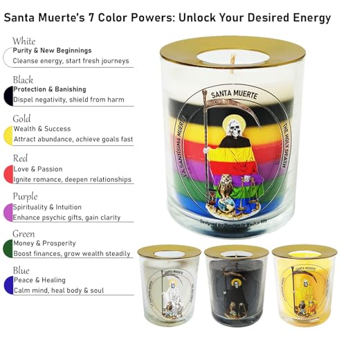 Black Santa Muerte Unscented Soy Prayer Candle 50H with Warmer Ring - color: Black Santa Muerte