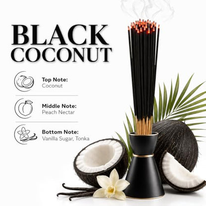Black Coconut Exotic Incense Sticks 7 Inch - Bulk 1 Bundle 85 to 100 Sticks - Natural 7" Long Lasting Aroma that Burns for 30 to 45 Minutes.