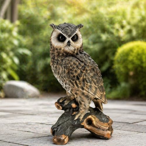 18.98" Realistic Owl Garden Statue, Large Hand-Painted Resin Owl Decor, Weather-Resistant Outdoor Sculpture for Patio Lawn Yard Garden, Lifelike Bird Deterrent Ornament (Black Owl) - color: Black Owl