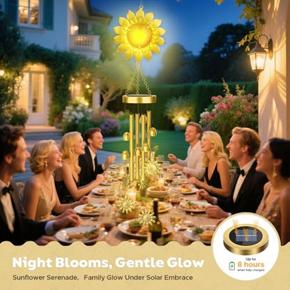 JYPS Solar Wind Chimes with Sunflower LED Lights, 42-Inch Large Waterproof Outdoor Garden Decor for Patio Yard, Unique Gifts for Women Mom Grandma, Mother's Day Christmas Birthday Easy-Install Design