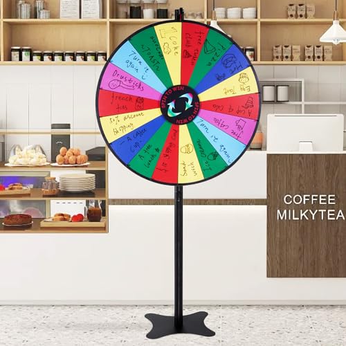 VEVOR 36 inch Spinning Prize Wheel, 18 Slots Spinning Wheel, Roulette Wheel with a Dry Erase and 2 Markers, Tabletop or Floor Standing Win Fortune Spin Games in Party Pub Trade Show Carnival - style: 36 INCH