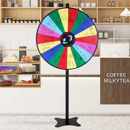 VEVOR 36 inch Spinning Prize Wheel, 18 Slots Spinning Wheel, Roulette Wheel with a Dry Erase and 2 Markers, Tabletop or Floor Standing Win Fortune Spin Games in Party Pub Trade Show Carnival - style: 36 INCH