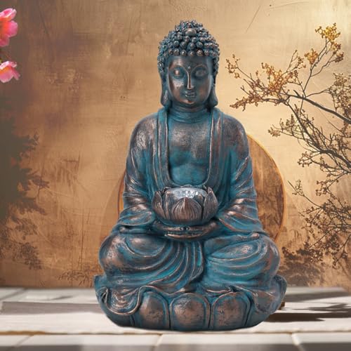 Bshine Buddha Statue Outdoor Solar Light with Lotus Lamp, Zen Garden Decor