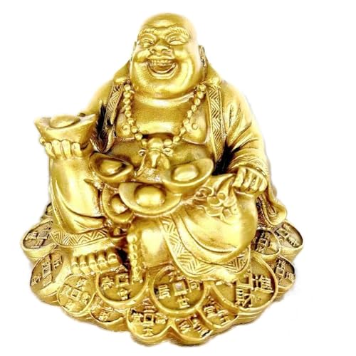 SMRTHMRT Feng Shui Decor Laughing Buddha Statue Maitreya Figurine Carrying Money Bag Happy Buddha for God Luck Brass Sculptures Home Decorations (Small) - size: Small
