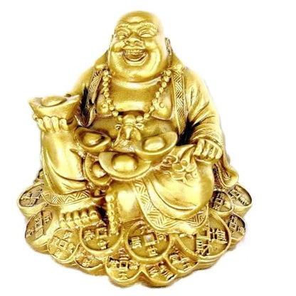 SMRTHMRT Feng Shui Decor Laughing Buddha Statue Maitreya Figurine Carrying Money Bag Happy Buddha for God Luck Brass Sculptures Home Decorations (Small) - size: Small