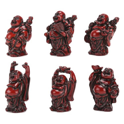 6Pcs 2in Red Resin Laughing Buddha Figurines, Tabletop Lucky Decor - color: 2.5'' Resin Red Set