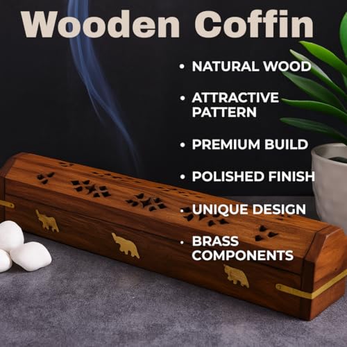 Bless-International Traditional-Handmade-Burner Wooden-Coffin-Incense-Stick-Holder Ash-Catcher-Stand (Wooden Coffin) - color: Wooden Coffin